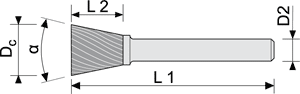 lime rotative carbure Cône inversé - cut - schema